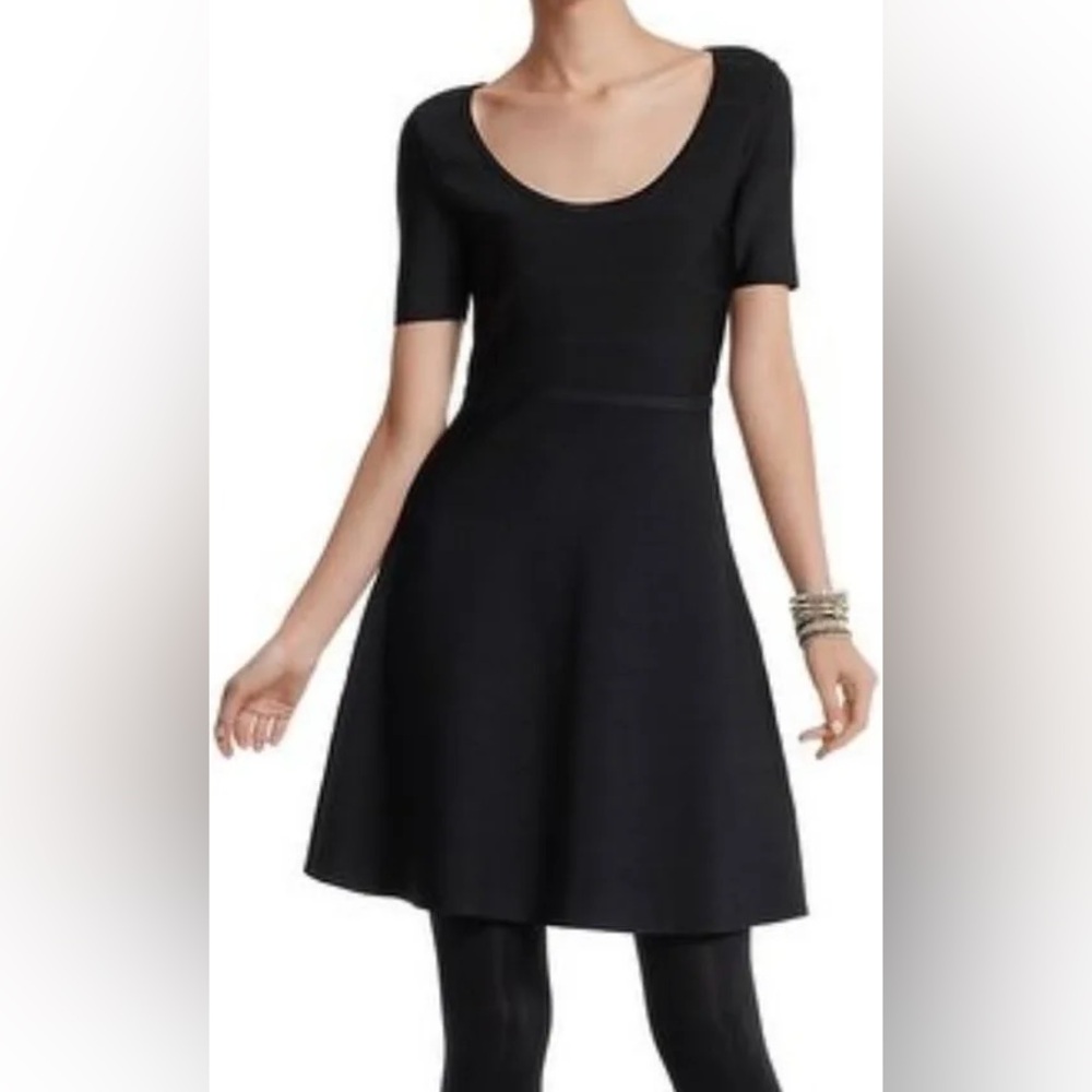 NWT White House Black Market Banded Knit Skater Dress Black Size XL